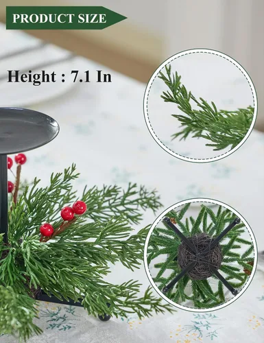 Miniatura 4 de Heleze Juego de 3 portavelas de Navidad, portavelas de hierro negro con bayas rojas de cedro sintético, soporte de metal decorativo de 7.1 pulgadas