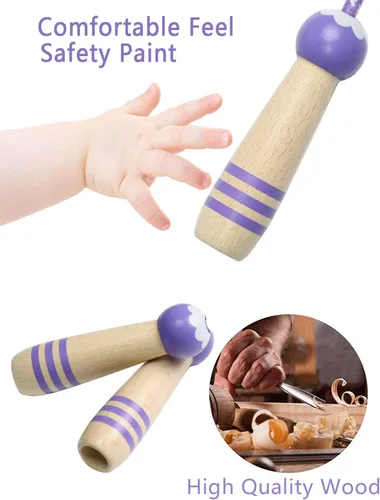 Miniatura 3 de Cuerda de Saltar para Niños, Cuerda de Saltar Ajustable de 7 Pies de Algodón con Mango de Madera para Niños y Niñas, Ejercicio al Aire Libre