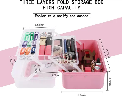 Miniatura 2 de 11(in) Caja Organizadora Plegable Versátil de Tres Capas, Ideal para Arte y Manualidades, Juguetes, Suministros de Costura, Joyería y Herramientas
