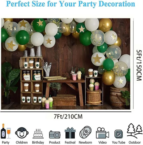Miniatura 6 de Fondo rústico de madera marrón para cafetería, café, helado, fondo, fotografía, globos, estrellas, fotografía, fondo, decoración de retrato
