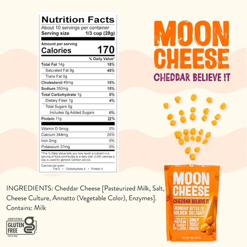 Miniatura 3 de Moon Cheese Cheddar Believe It, 10 onzas, paquete de 2, aperitivo de queso crujiente y rico en proteínas, apto para dieta cetogénica, 100% queso real
