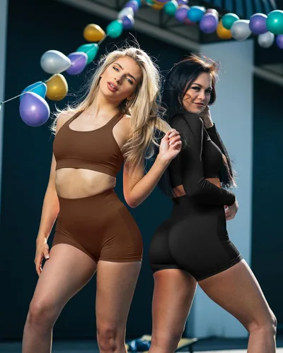 Miniatura 55 de VVX Pantalones cortos de entrenamiento para mujer, 3 piezas, con levantamiento de glúteos, sin costuras, cintura alta, pantalones cortos de yoga