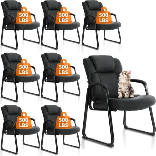 Miniatura 10 de CLATINA Silla de oficina para invitados de cuero con reposabrazos acolchado y base de trineo, silla de escritorio sin ruedas para recepción, Base