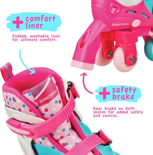 Miniatura 4 de Patines Roller Derby Switch para Principiantes, Patines Ajustables 2 en 1 Convertibles de Modo de Aprendizaje a Patines en Línea para Pequeños