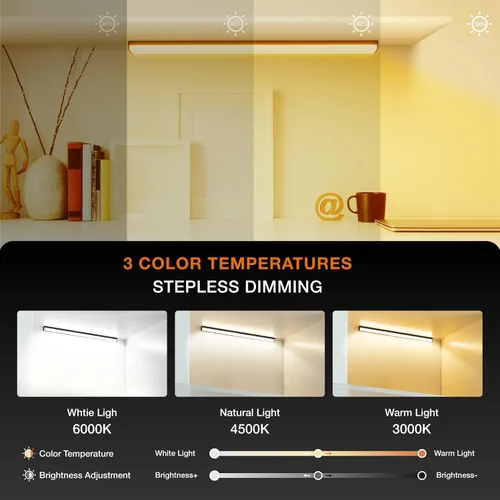 Miniatura 2 de Luces para debajo del gabinete con control remoto, paquete de 2 luces magnéticas regulables para el armario, luz de tienda LED inalámbrica USB Negro