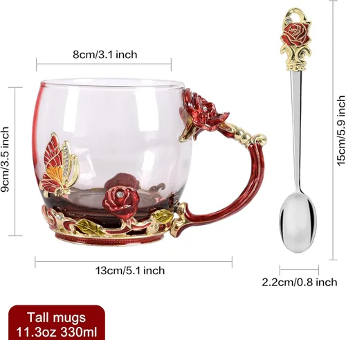 Miniatura 2 de Taza de té de flores de vidrio con cuchara, regalos del día de San Valentín para esposa y madre, regalos personalizados para regalo del día