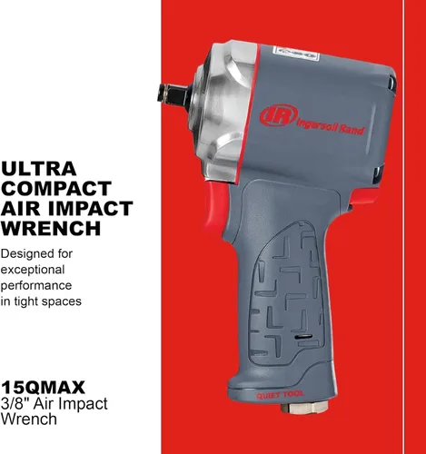 Miniatura 2 de Ingersoll Rand 15QMAX Llave de impacto de aire de 3/8 pulgadas, silenciosa, ultra compacta, torque de extracción de tuercas de 475 pies-libras
