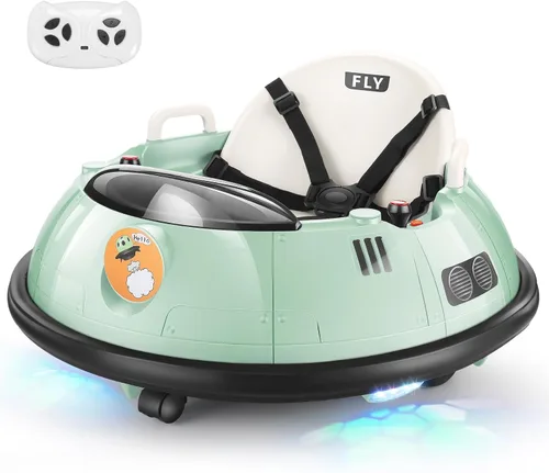 Hikole Coche parachoques para niños pequeños de 1 a 3 años con control remoto, auto parachoques de 12 V, giro de 360 grados, cinturón de seguridad