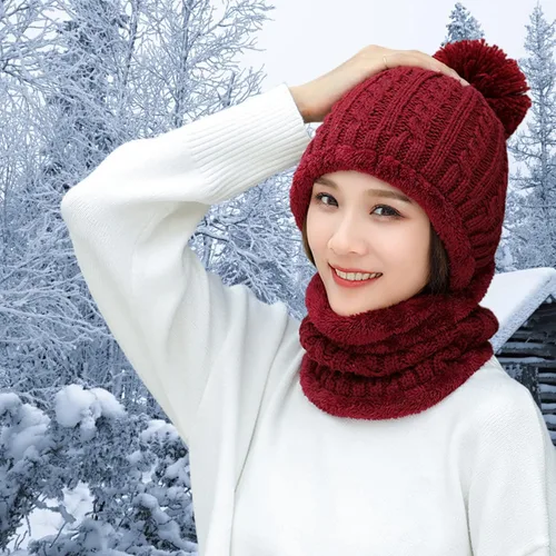 Miniatura 5 de HUAMULAN Gorro de invierno para mujer, de una pieza, con forro polar, pasamontañas, conjunto de máscara de pasamontañas, bufanda de cuello