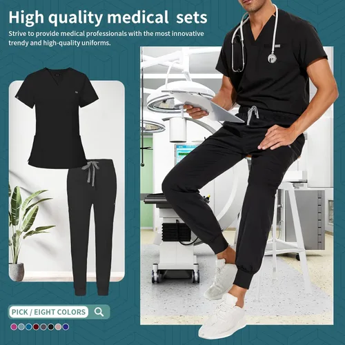 Miniatura 6 de niaahinn Scrub for Scrubs Top con cuello en V clásico y pantalones deportivos de yoga, uniforme médico de enfermería