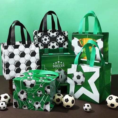 Miniatura 4 de Kigeli 60 bolsas de golosinas de fútbol, bolsas de regalo de fiesta de fútbol, reutilizables, no tejidas, bolsas de dulces con asas para fiesta