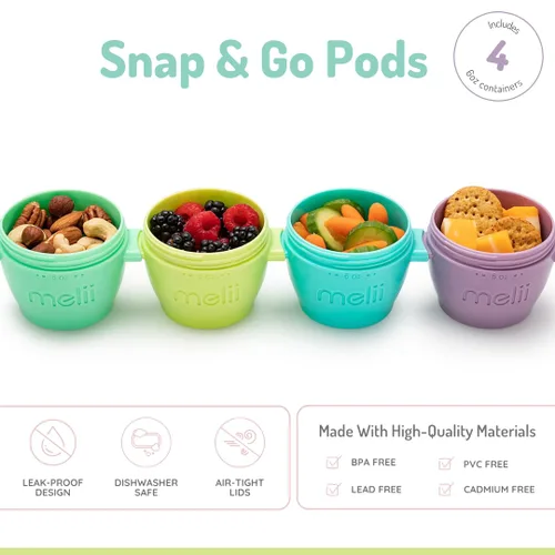 Miniatura 2 de melii Snap & Go Contenedores de almacenamiento de alimentos para bebés, paquete de 4 recipientes apilables de 6 onzas con tapas herméticas, sin BPA