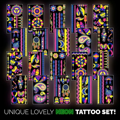Miniatura 5 de Tatuajes temporales de neón que brillan en la oscuridad, 20 hojas, más de 170 diseños únicos para fiestas y festivales rave