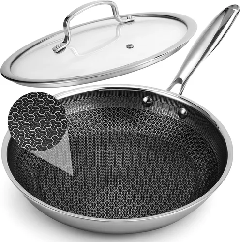 Miniatura 11 de Sartén antiadherente de 8 pulgadas, antiadherente híbrido de acero inoxidable de tres capas, revestimiento de cerámica para chef, sin PFOA,