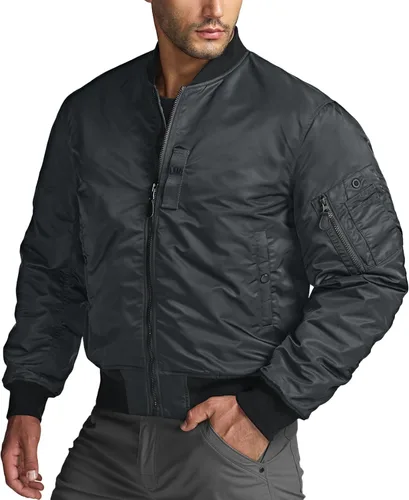 Miniatura 14 de CQR Chaqueta bomber casual para hombre, cortavientos con cremallera para exteriores de otoño/invierno, chaqueta de vuelo MA-1 acolchada resistente