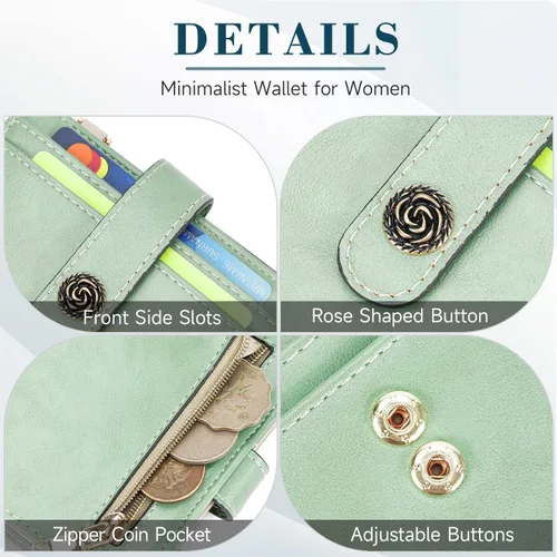 Miniatura 5 de APHISON Cartera pequeña para mujer, con bloqueo Rfid, de piel, delgada, plegable, con tarjetero y bolsillo para monedas
