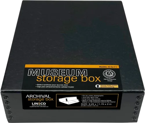 Miniatura 53 de Lineco 13x19 Caja de almacenamiento de museo negra, tapa removible y diseño frontal abatible, 13.5 x 19.5 x 3 pulgadas de archivo con borde Negro