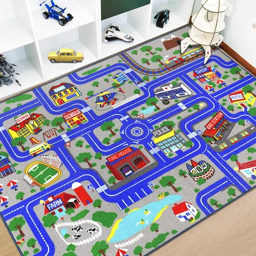 Miniatura 16 de Capslpad Alfombra Educativa para Niños Alfombra de Juego 5' x 2.7' Alfombra de Carretera de Tráfico Alfombra de Juego de Coches para Niños Alfombra