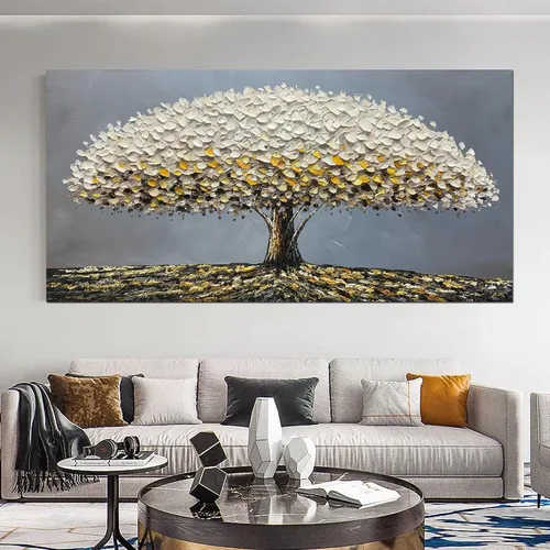 Miniatura 16 de Yotree Pintura de árbol, 24 x 48 pulgadas, óleo sobre lienzo, arte abstracto, enmarcado, pintado a mano, moderno, unisex, interior, sala de estar