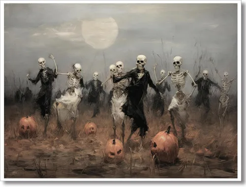 Ogyormpi Arte de pared vintage de Halloween, fiesta de baile de esqueletos, impresiones de calabaza neutra, decoración gótica victoriana de academia