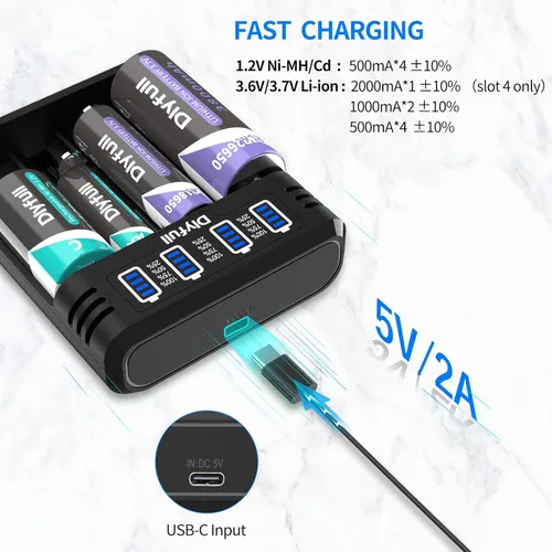 Miniatura 4 de Dlyfull Cargador de batería 18650, cargador universal rápido para baterías recargables de 3.7V Li-ion IMR INR ICR 21700 10340 17335 17670 18500