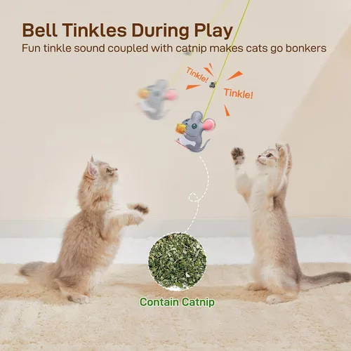 Miniatura 4 de Potaroma Juguetes Interactivos de Plumas para Gatos 5 Piezas, Teaser para Gatos Retráctil Colgante para Interiores Juego de Gatitos Persecución