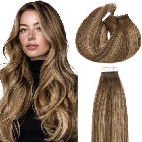 Miniatura 13 de Loxxy Extensiones adhesivas de cabello humano de 12 pulgadas, extensiones de cabello humano real color negro azabache, con cinta adhesiva de trama