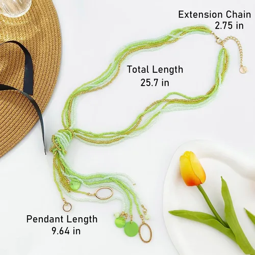 Miniatura 6 de Coiris Collar largo con cuentas de semillas múltiples, 10 collares largos con nudo de corbata para mujeres y niñas