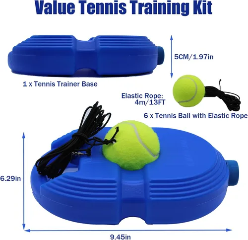 Miniatura 2 de Magicorange - Pelota de tenis para entrenamiento con 6 pelotas de cuerda, equipo de entrenamiento de tenis en solitario para práctica de tenis
