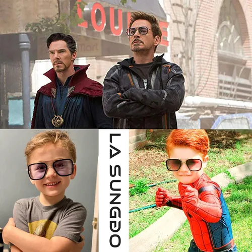Miniatura 4 de LA SUNGGO Tony Stark - Gafas de sol cuadradas vintage con marco de metal para niños y niñas lentes de sol Iron Man y Spider-Man