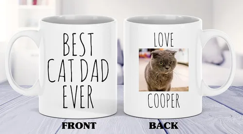 Miniatura 5 de Taza personalizada con el mejor papá del gato, taza de fotos para los amantes de los gatos, taza personalizada para dueños de mascotas, regalo