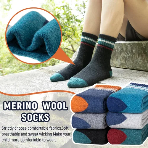 Miniatura 12 de Calcetines de senderismo de lana merino para niños y niñas, calcetines térmicos cálidos para botas de invierno, 6 pares