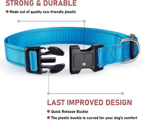 Miniatura 2 de Collar reflectante para perros con hebilla ajustable de nailon de seguridad para perros pequeños, medianos y grandes, azul M Azul-cielo