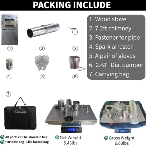 Miniatura 6 de DANCHEL OUTDOOR TSG Estufa Portátil de Leña de Titanio TA1 para Tienda de Campaña para Campamento de Invierno y Mochileros, Estufa Plegable Ligera