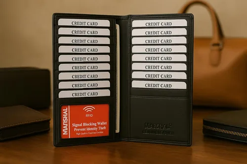 Miniatura 5 de Marshal Billetera de Cuero Bifold con Bloqueo RFID para Hombres y Mujeres Soporte de Cuero Genuino con 19 Ranuras, 2 Compartimentos para Billetes