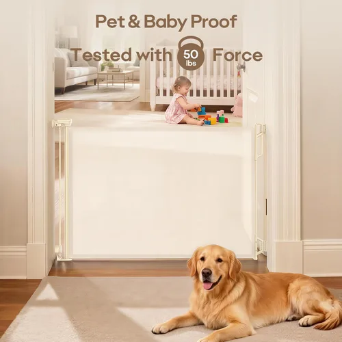 Miniatura 6 de SPACEANY Puerta retráctil de seguridad para bebés o puerta de malla para perros, puerta retráctil de malla portátil duradera, fácil de usar