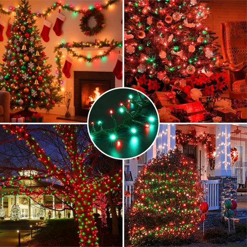 Miniatura 7 de LAMPHOME - Cadena de luces LED de 500 luces para exteriores, 46 pies, con 16 modos, luces impermeables verdes, rojas y rojas-verdes agrupadas