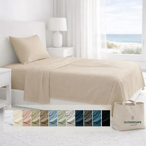 Miniatura 20 de Cloud Scape Linen - Juego de sábanas de algodón egipcio de doble capa, tamaño individual, tejido de satén de fibra larga, juego de 3 piezas, ropa