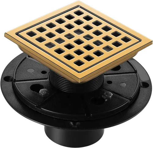 Miniatura 16 de Desagüe de suelo de ducha cuadrado cepillado oculto, dorado de 4 pulgadas, acero inoxidable 304, con brida, cubierta desmontable incrustada en Oro