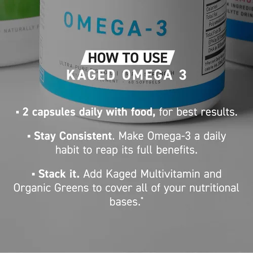 Miniatura 7 de Kaged Cápsulas blandas Omega 3 Sin sabor Suplemento de aceite de pescado 3000 mg de ácidos grasos Omega 3 con EPA y DHA Ultra puro, sin