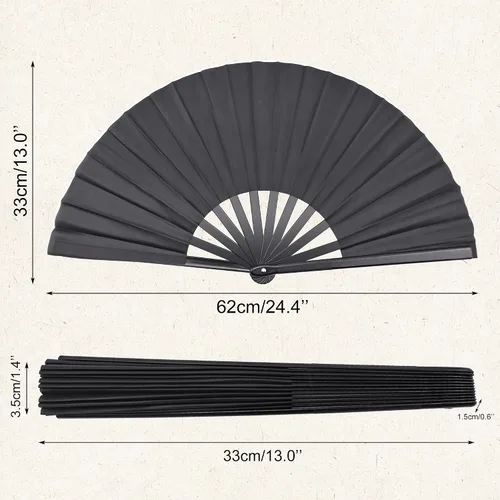Miniatura 2 de Quacc Ventilador de mano plegable grande de 13 pulgadas, tela de nailon vintage, retro, gran abanico para baile de línea, festival chino de Kung Fu