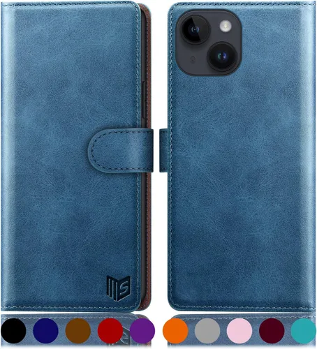 Miniatura 15 de SUANPOT Funda protectora tipo cartera con función atril para iPhone 15 Plus de 6.7 pulgadas, con soporte para tarjetas de crédito RFID, funda