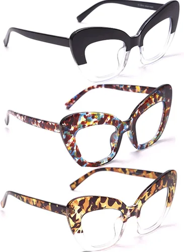 Miniatura 4 de Paquete de 3 lentes de lectura estilo Oprah, con bloqueo de luz azul para computadora con ojo de gato para mujer