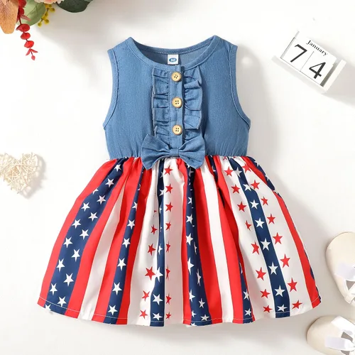 Miniatura 2 de LYSMuch Traje del Día de la Independencia para niñas pequeñas, vestido de bandera estadounidense del 4 de julio, ropa patriótica para niños