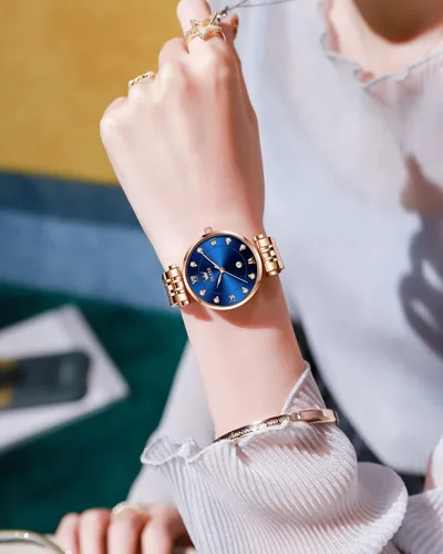 Miniatura 4 de OLEVS Reloj de oro rosa para mujer, con diamantes de lujo, luminoso, resistente al agua