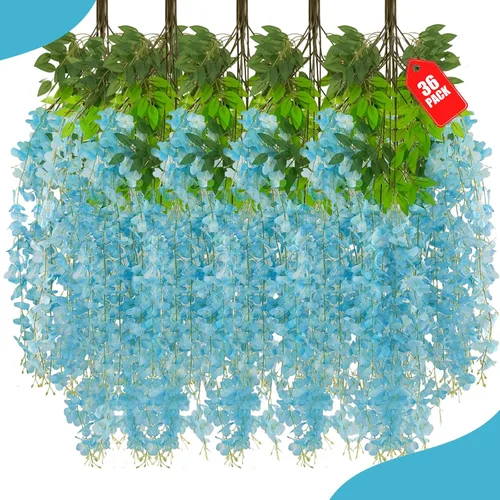 Miniatura 53 de Paquete de 12 flores colgantes de glicina rosa, flores colgantes falsas de 3.44 pies, guirnalda de glicina artificial para decoración de boda, telón