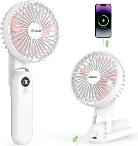 Miniatura 9 de EasyAcc Ventilador de mano 3 en 1, mini ventilador de mano de 5000 mAh [ultra silencioso potente] -5 velocidades/alimentación de respaldo/luz