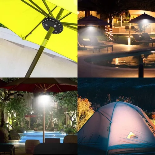 Miniatura 7 de Forlivese - Lámpara para sombrilla con 3 modos de brillo, inalámbrica, 28 luces LED a 200 lúmenes, alimentación de 4 pilas AA, luz de poste