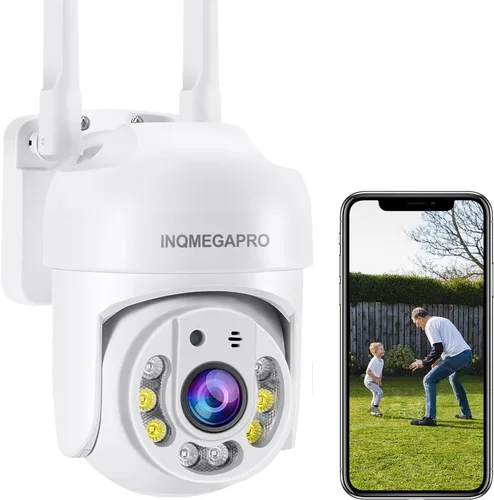 PTZ - Cámara de seguridad para exteriores, sistema de seguridad PTZ 355° View 1080P, cámaras de seguridad WiFi de 2.4 GHZ para exteriores con visión