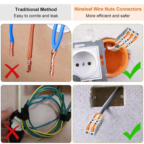 Miniatura 5 de Nineleaf Conectores de cable de palanca, conectores compactos de empalme de alambre en línea, terminales eléctricos modulares reutilizables 1 en 1